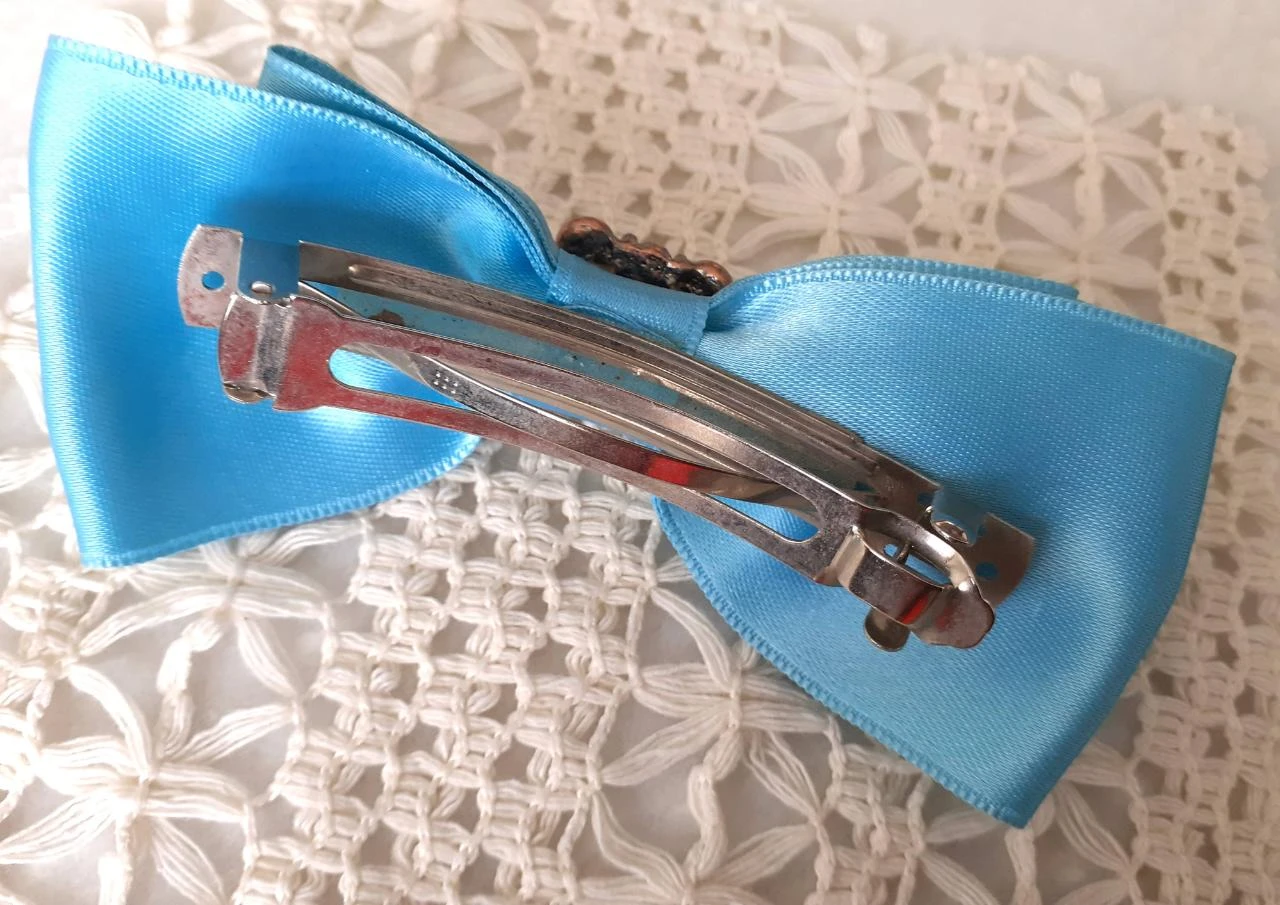 hair clip vintage bow blue with rhinestones alice in wonderland – photo 4